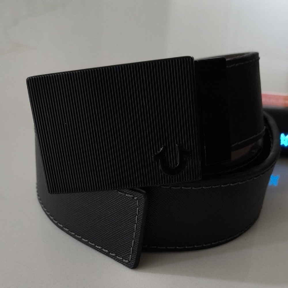 True Religion Black Belt with Textured Buckle